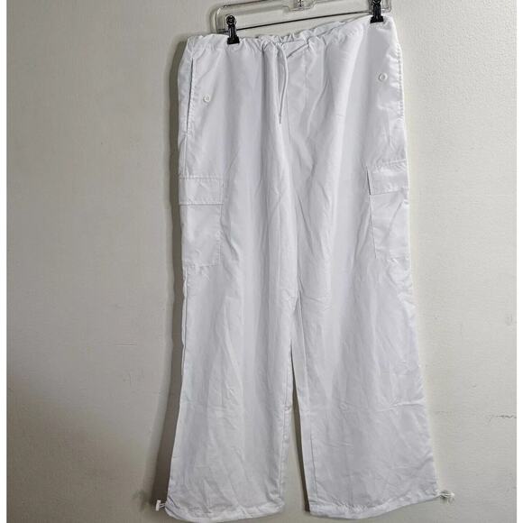 White Drawstring Wide Leg Utility Pants Cinch Ankle Baggy Medium - Picture 1 of 7
